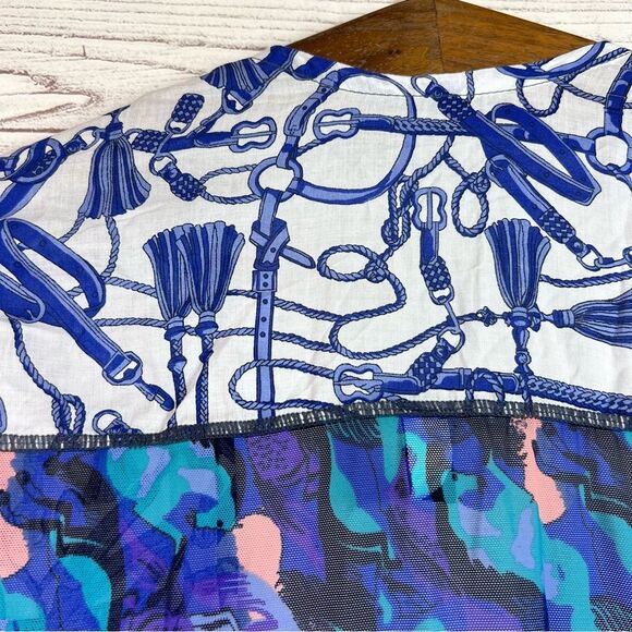 Maaji Multicolor Saddles Equestrian Print Fringe Kimono Swim Cover-up Retro Sz S - Picture 10 of 13